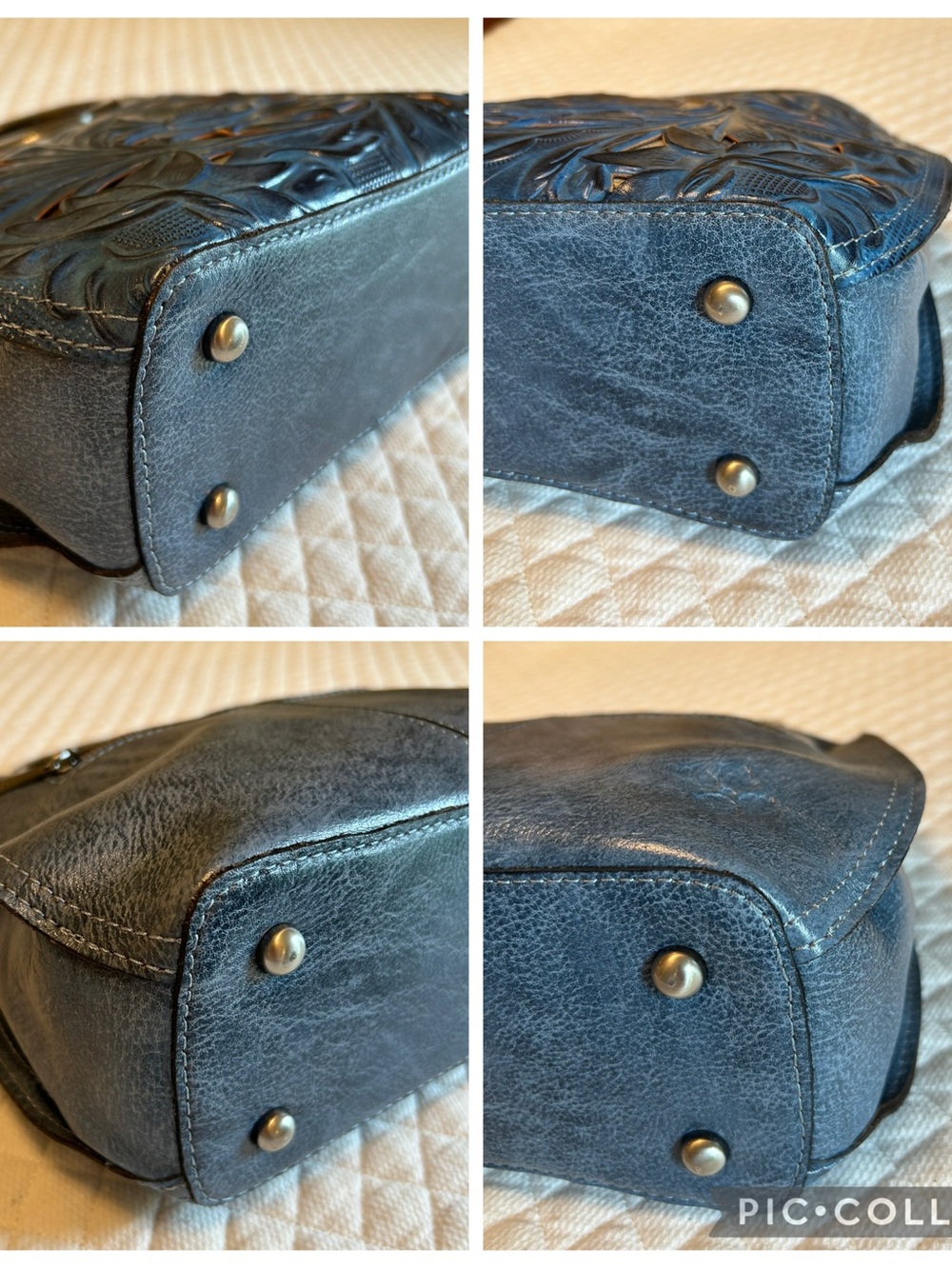 NWOT Patricia Nash Tooled Leather 10th Anniversary in Safflower Blue & Silver - Picture 6 of 13